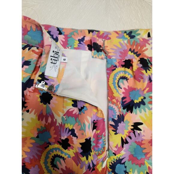Tibi Tiered Silk Mini Skirt Sz 6 Bright Colorful Floral Coral Fuchsia Yellow - Picture 9 of 9